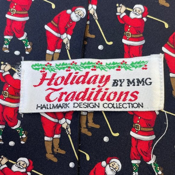Holiday Traditions Mens Navy Polyester Santa Golf Pattern Necktie 58" Hallmark D - Picture 2 of 7